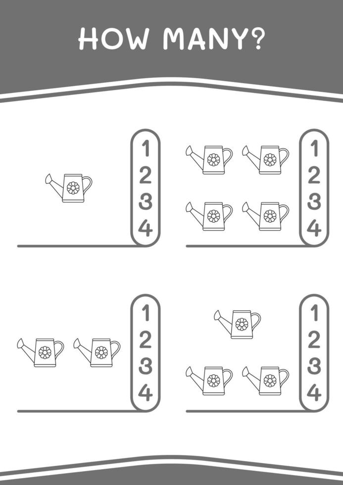 wie viele gießkanne, spiel für kinder. Vektorillustration, druckbares Arbeitsblatt vektor