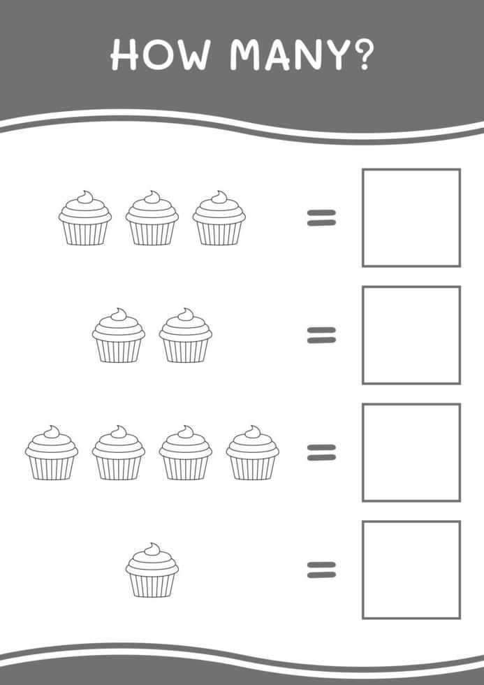 hur många av cupcake, spel för barn. vektor illustration, utskrivbart kalkylblad