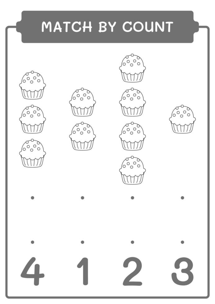 Spiel durch Zählung des Cupcakes, Spiel für Kinder. Vektorillustration, druckbares Arbeitsblatt vektor