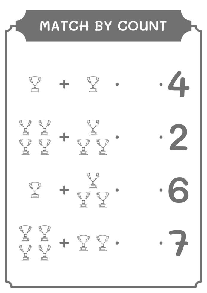 match efter antal troféer, spel för barn. vektor illustration, utskrivbart kalkylblad