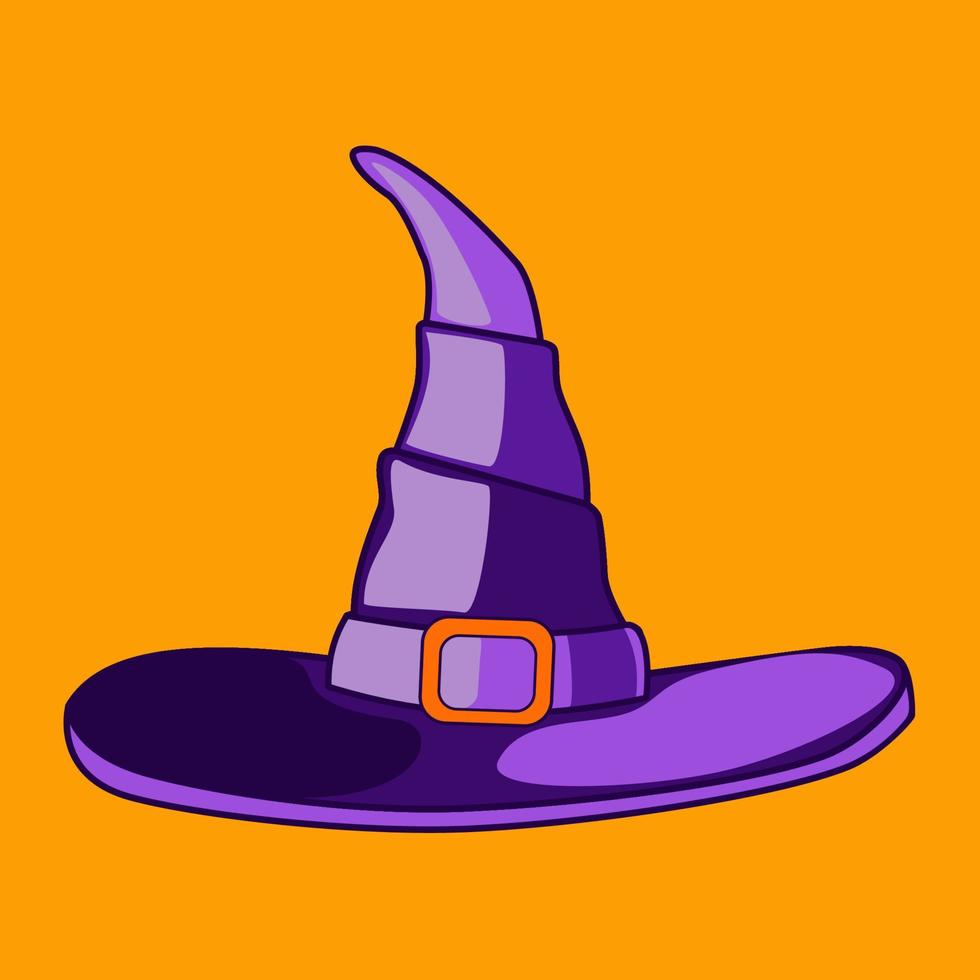 Lila Hexenhut Halloween-Dekoration auf orangefarbenem Hintergrund vektor