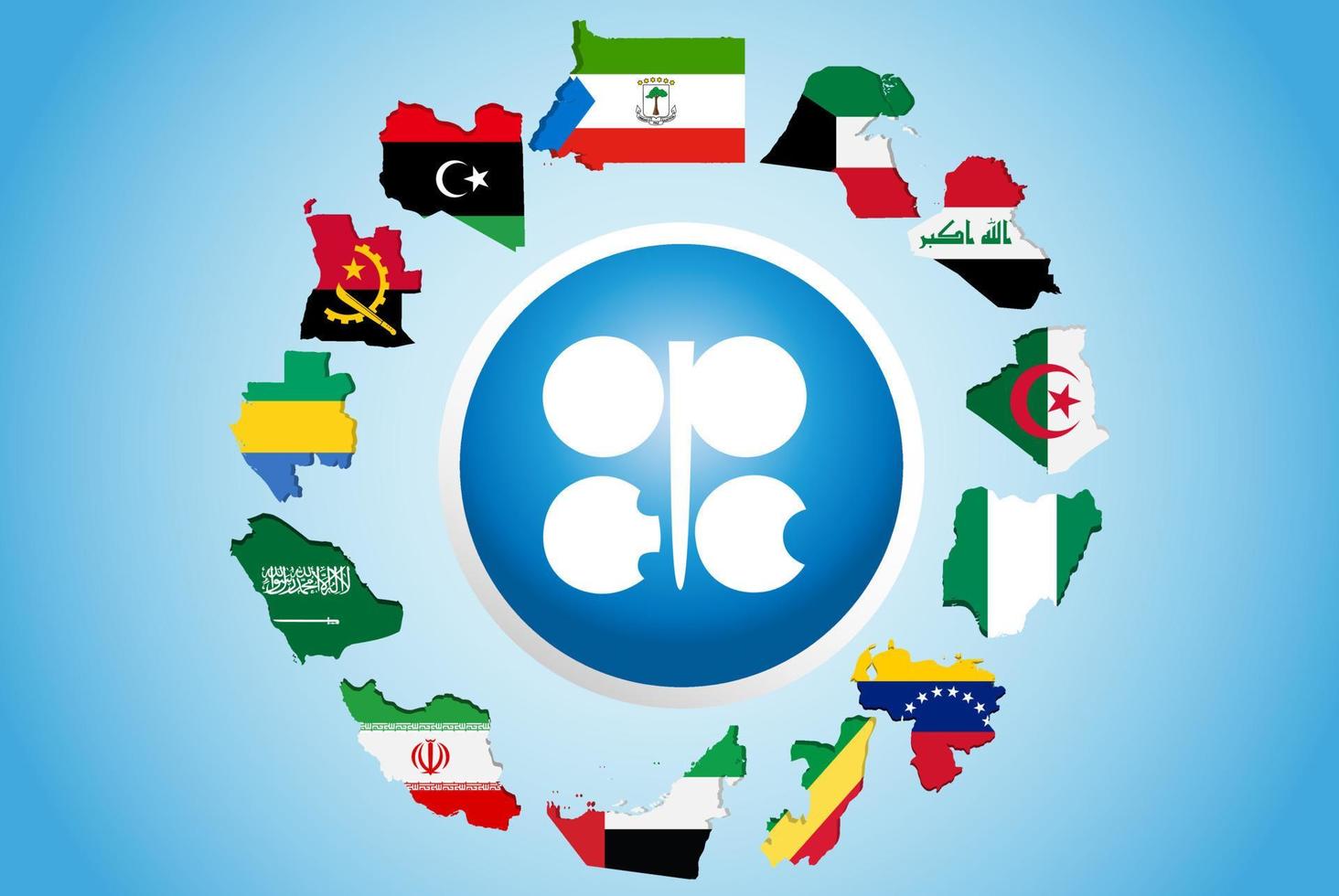 die nationalflaggen der opec-mitgliedsländer befinden sich unterhalb des logos der organisation erdölexportierender länder. Vektor-Illustration vektor