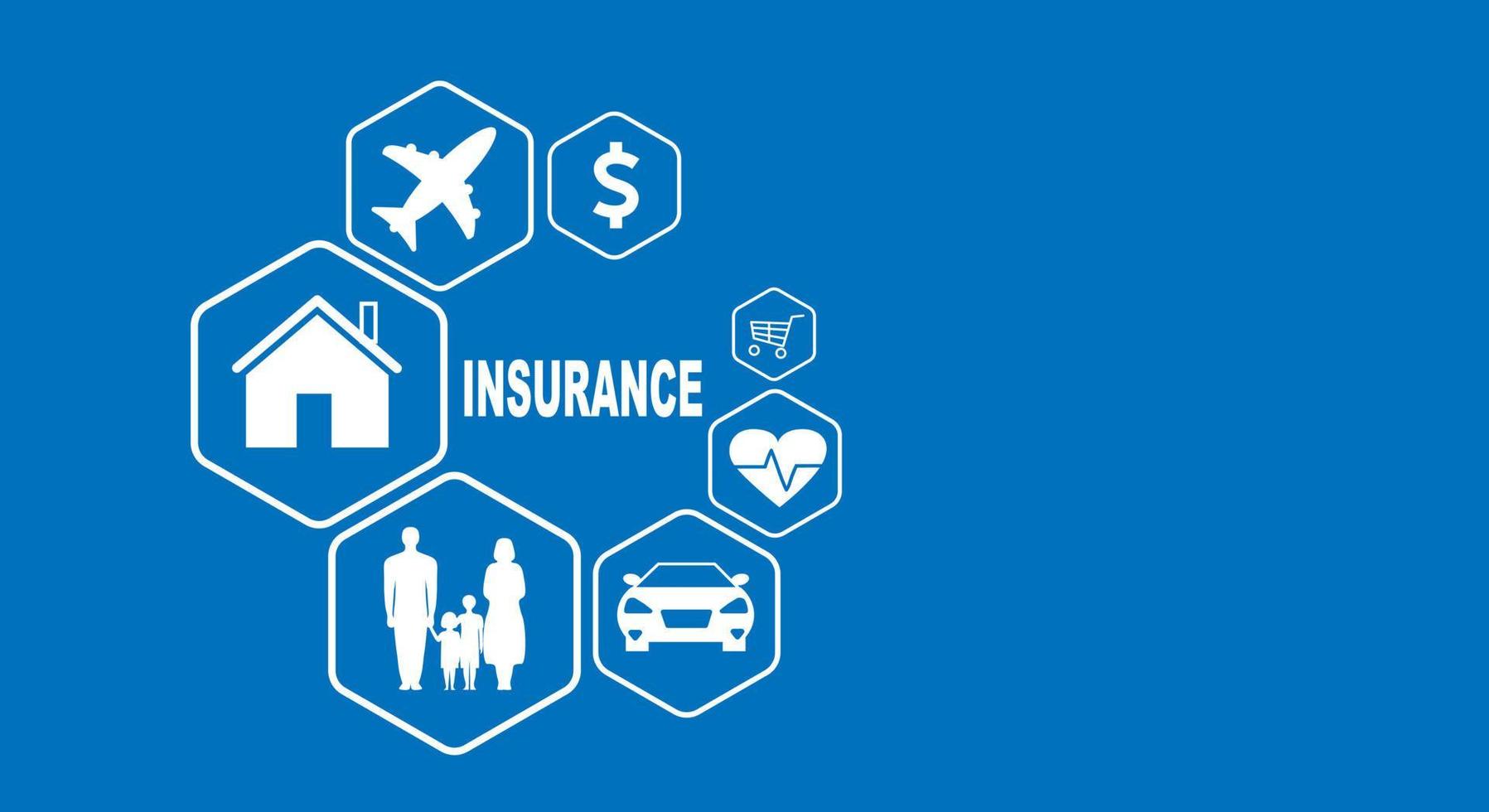 försäkring begrepp försäkring design bestående av ikoner på en blå bakgrund. vektor illustration