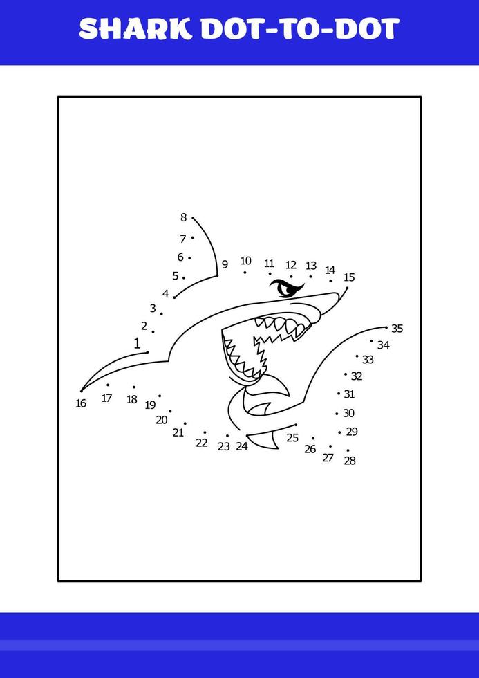 Hai-Punkt-zu-Punkt-Seite für Kinder. Hai-Punkt-zu-Punkt-Buch zum Entspannen und Meditieren. vektor