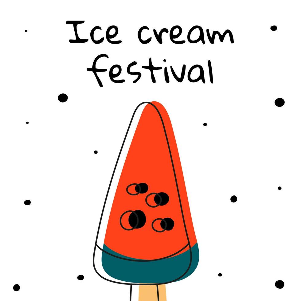 Doodle Eis n Cartoon-Stil Illustration für Stoff, Postkarten-Design isoliert auf weißem Hintergrund. sommerplakat für festival. Vektor-Illustration vektor