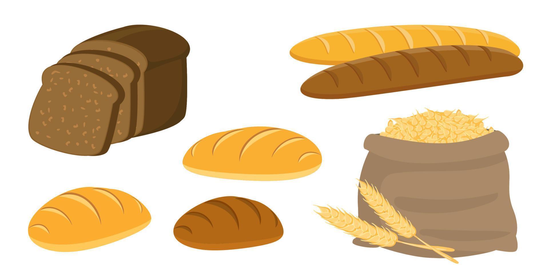 samling uppsättning av mat bageri bröd vektor