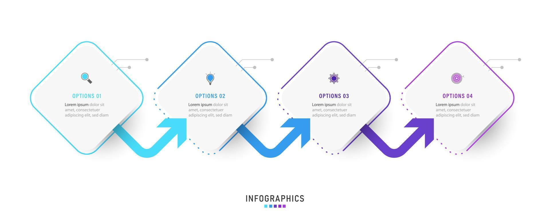 Vektor-Infografik-Etikettendesign-Vorlage mit Symbolen und 4 Optionen oder Schritten. kann für Prozessdiagramme, Präsentationen, Workflow-Layouts, Banner, Flussdiagramme und Infografiken verwendet werden. vektor