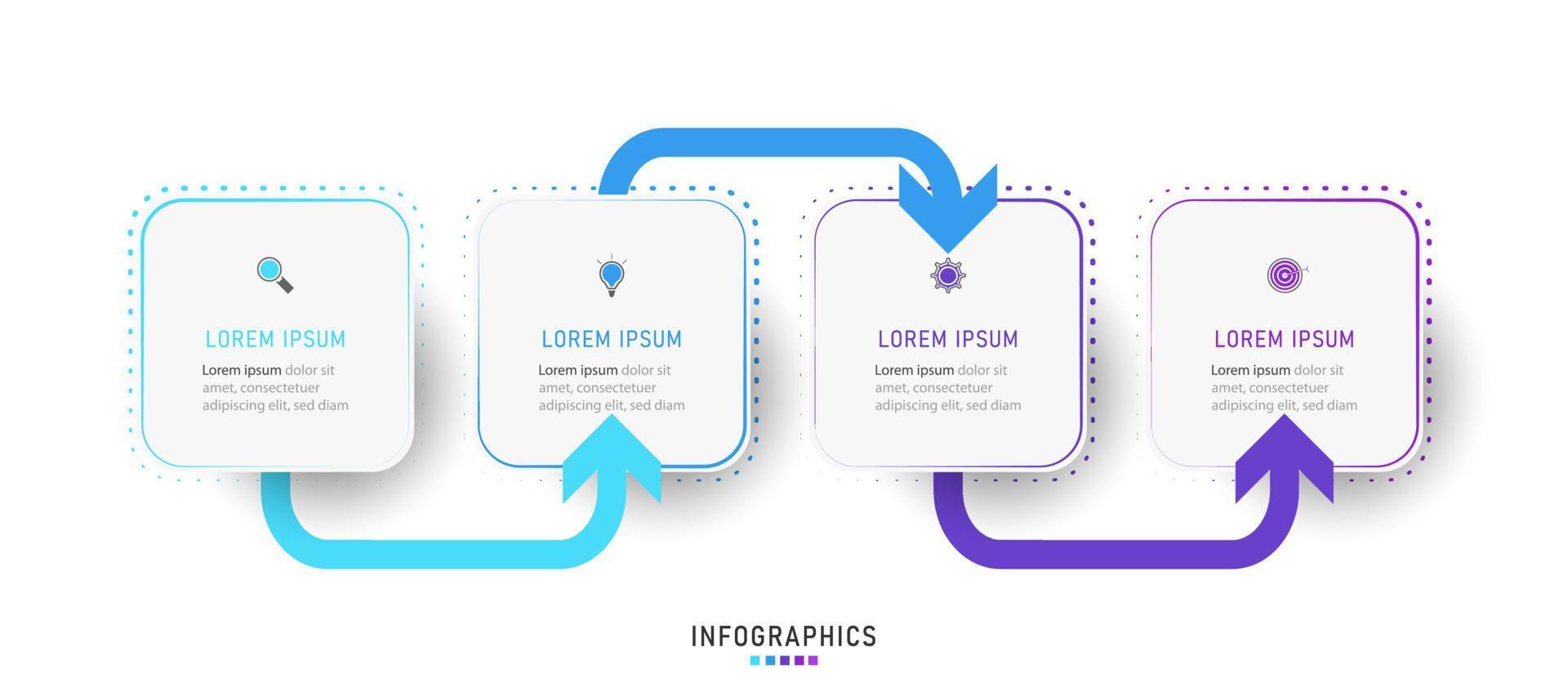 Vektor-Infografik-Etikettendesign-Vorlage mit Symbolen und 4 Optionen oder Schritten. kann für Prozessdiagramme, Präsentationen, Workflow-Layouts, Banner, Flussdiagramme und Infografiken verwendet werden. vektor