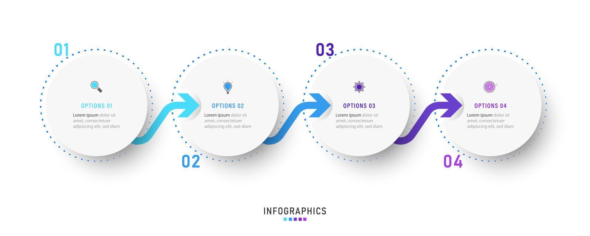 Vektor-Infografik-Etikettendesign-Vorlage mit Symbolen und 4 Optionen oder Schritten. kann für Prozessdiagramme, Präsentationen, Workflow-Layouts, Banner, Flussdiagramme und Infografiken verwendet werden. vektor