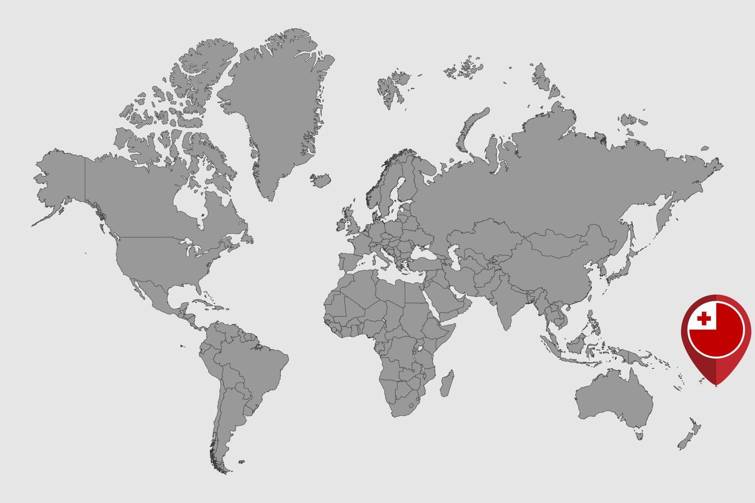 nålkarta med tongaflagga på världskartan. vektor illustration.
