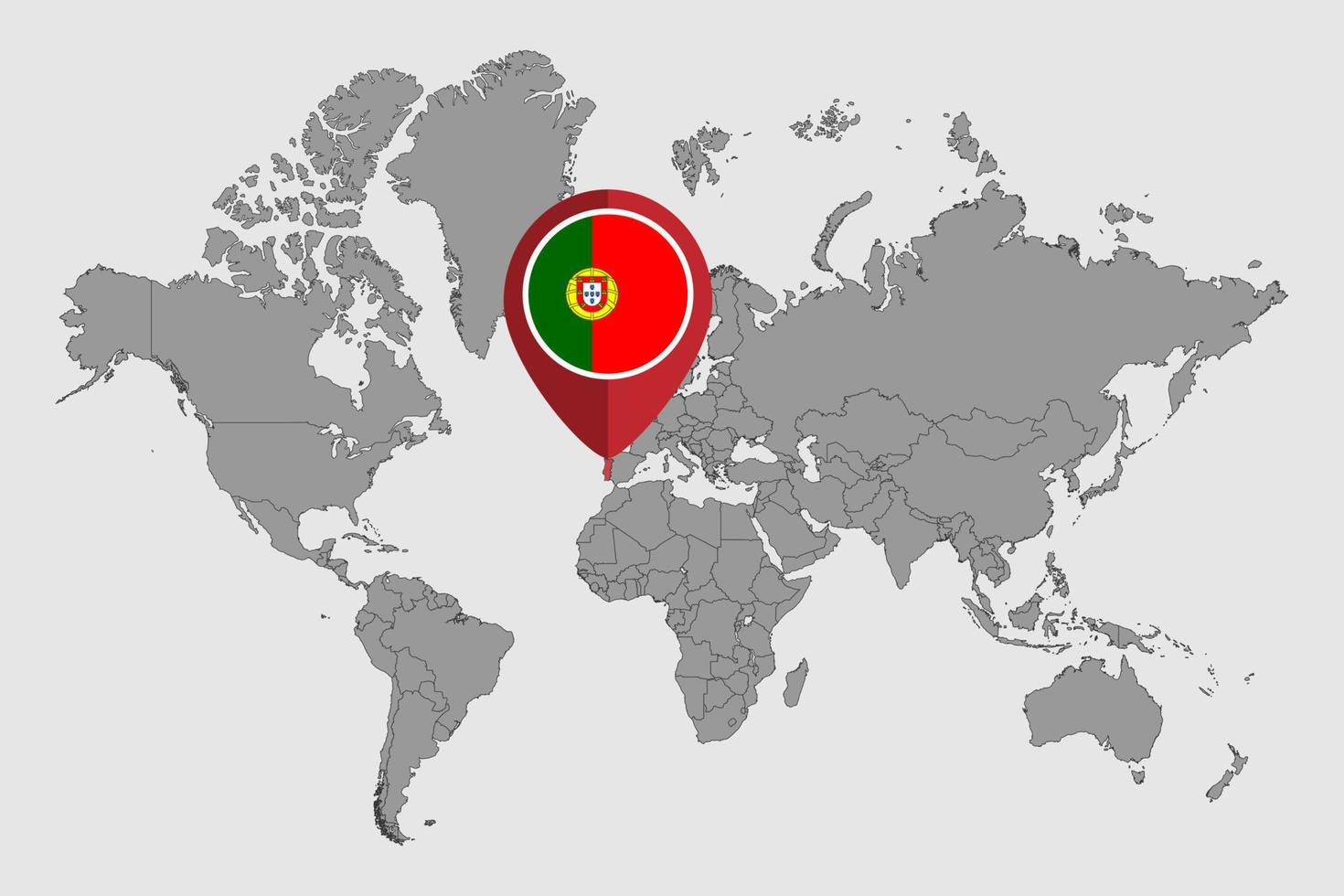 nålkarta med Portugals flagga på världskartan. vektor illustration.