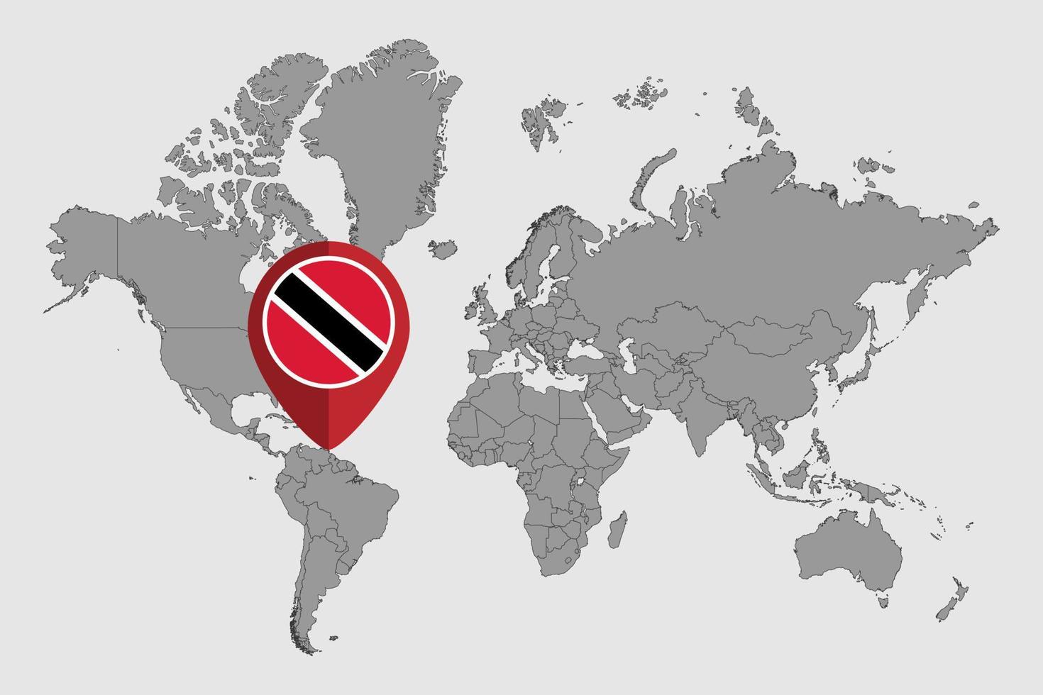 Pin-Karte mit Trinidad und Tobago-Flagge auf der Weltkarte. Vektor-Illustration. vektor