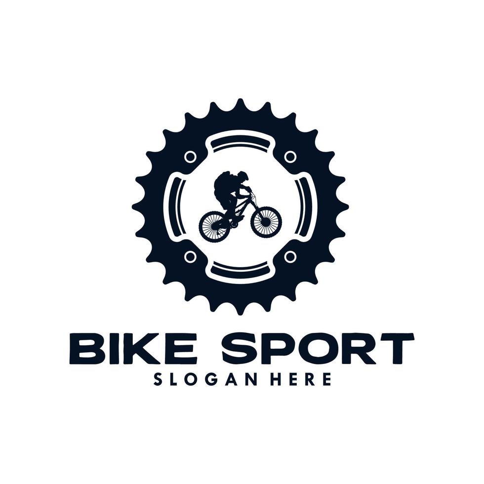 cykel sport logotyp mall redskap och cyklist vektor