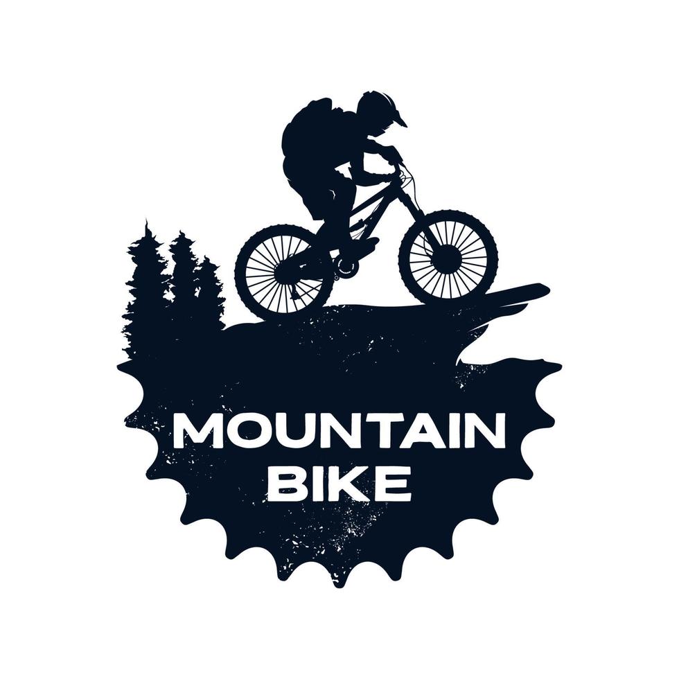 Mountainbike-Logo-Vorlagenausrüstung und Radfahrer vektor