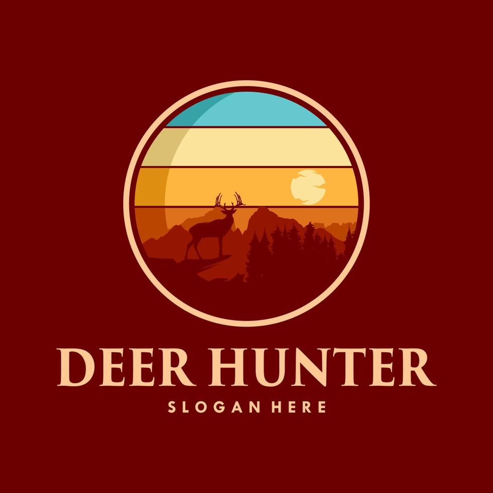 vintage deer hunter logotyp formgivningsmall vektor