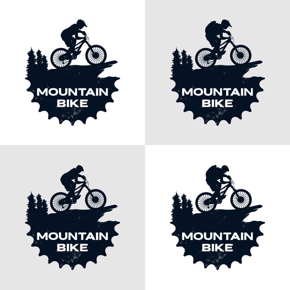 Mountainbike-Logo-Vorlagenausrüstung und Radfahrer vektor