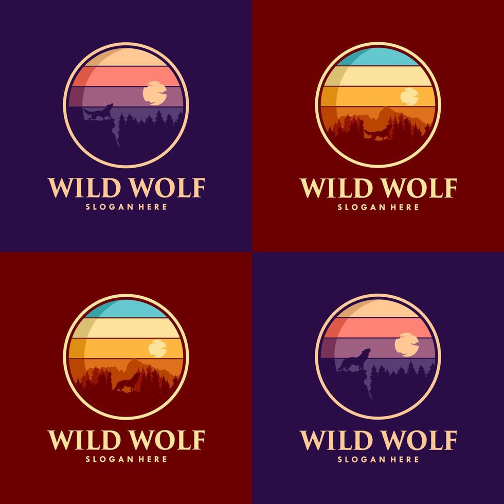 satz des wilden wolf-weinlese-logo-vorratvektors vektor