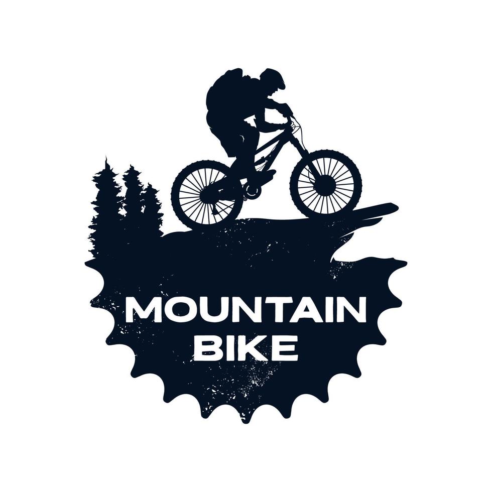 Mountainbike-Logo-Vorlagenausrüstung und Radfahrer vektor