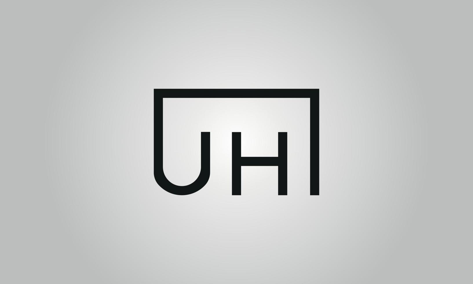 Buchstabe äh Logo-Design. uh logo mit quadratischer form in schwarzen farben vektor kostenlose vektorvorlage.