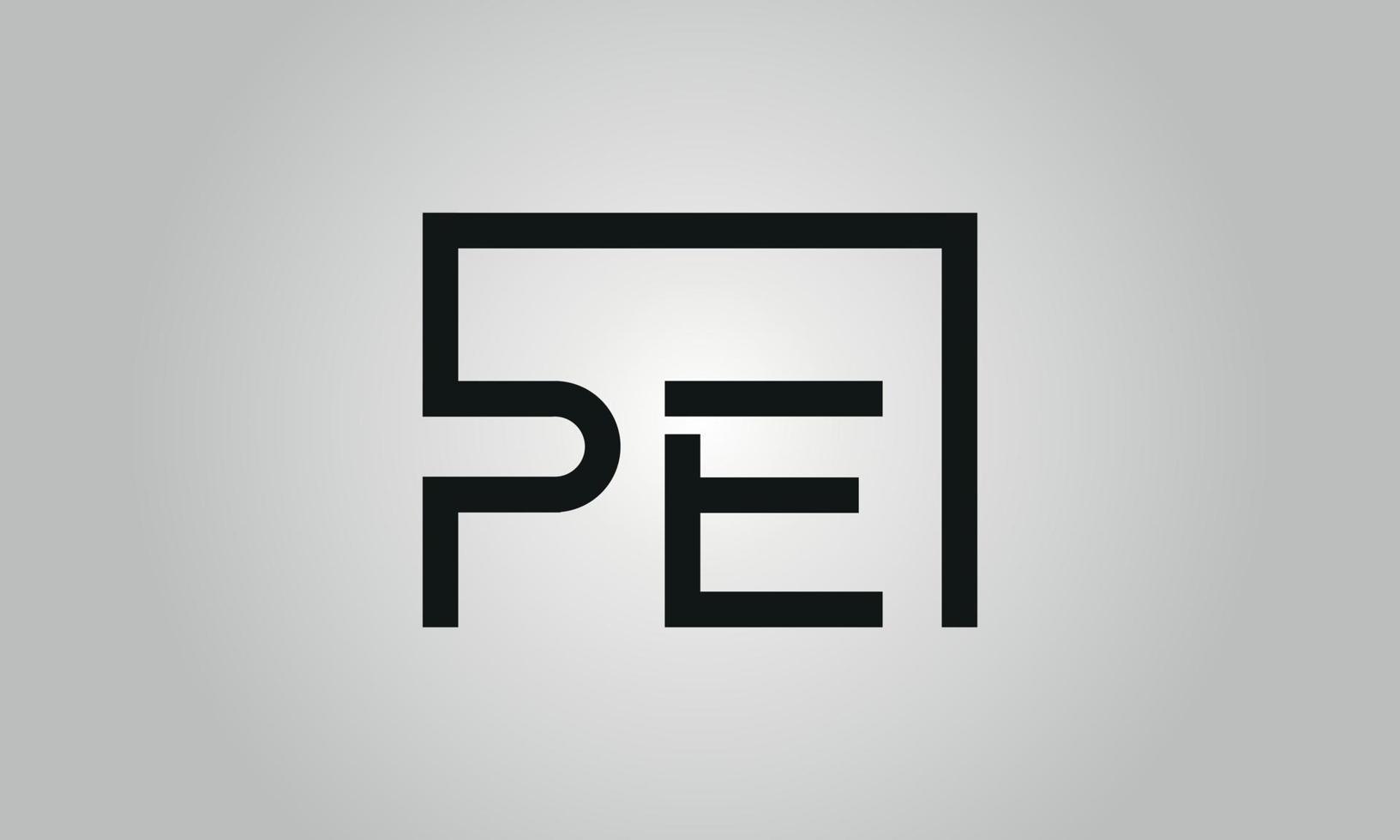 Buchstabe pe-Logo-Design. PE-Logo mit quadratischer Form in schwarzen Farben Vektor kostenlose Vektorvorlage.