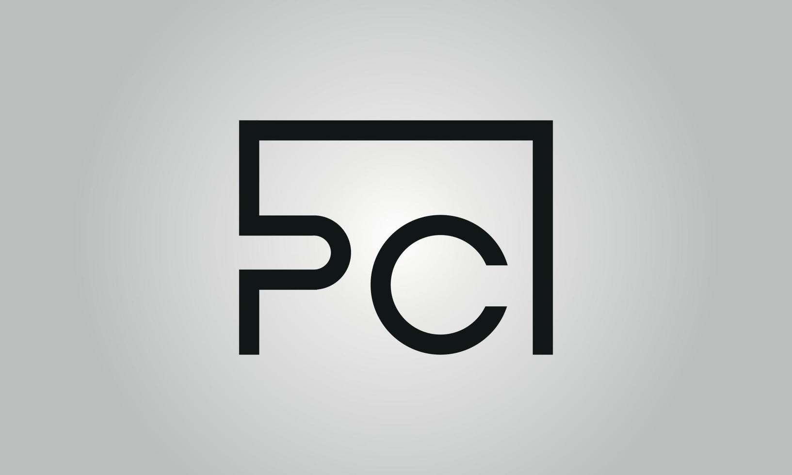 Brief-PC-Logo-Design. PC-Logo mit quadratischer Form in schwarzen Farben Vektor kostenlose Vektorvorlage.