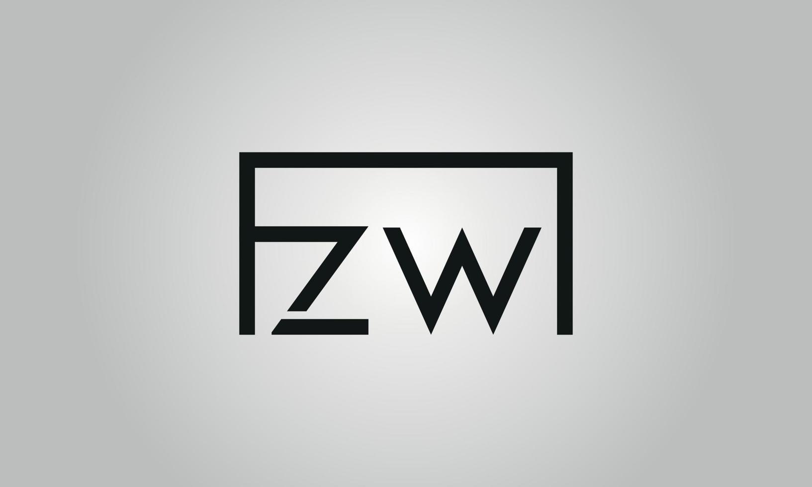 brev zw logotyp design. zw logotyp med fyrkant form i svart färger vektor fri vektor mall.