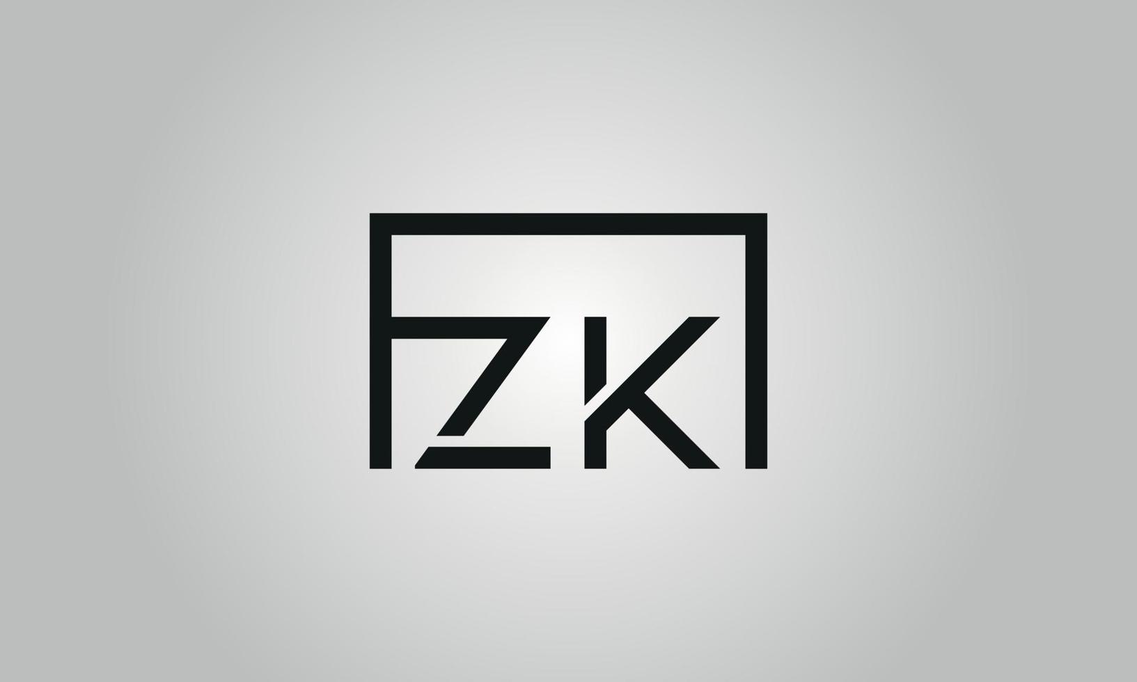 brev zk logotyp design. zk logotyp med fyrkant form i svart färger vektor fri vektor mall.