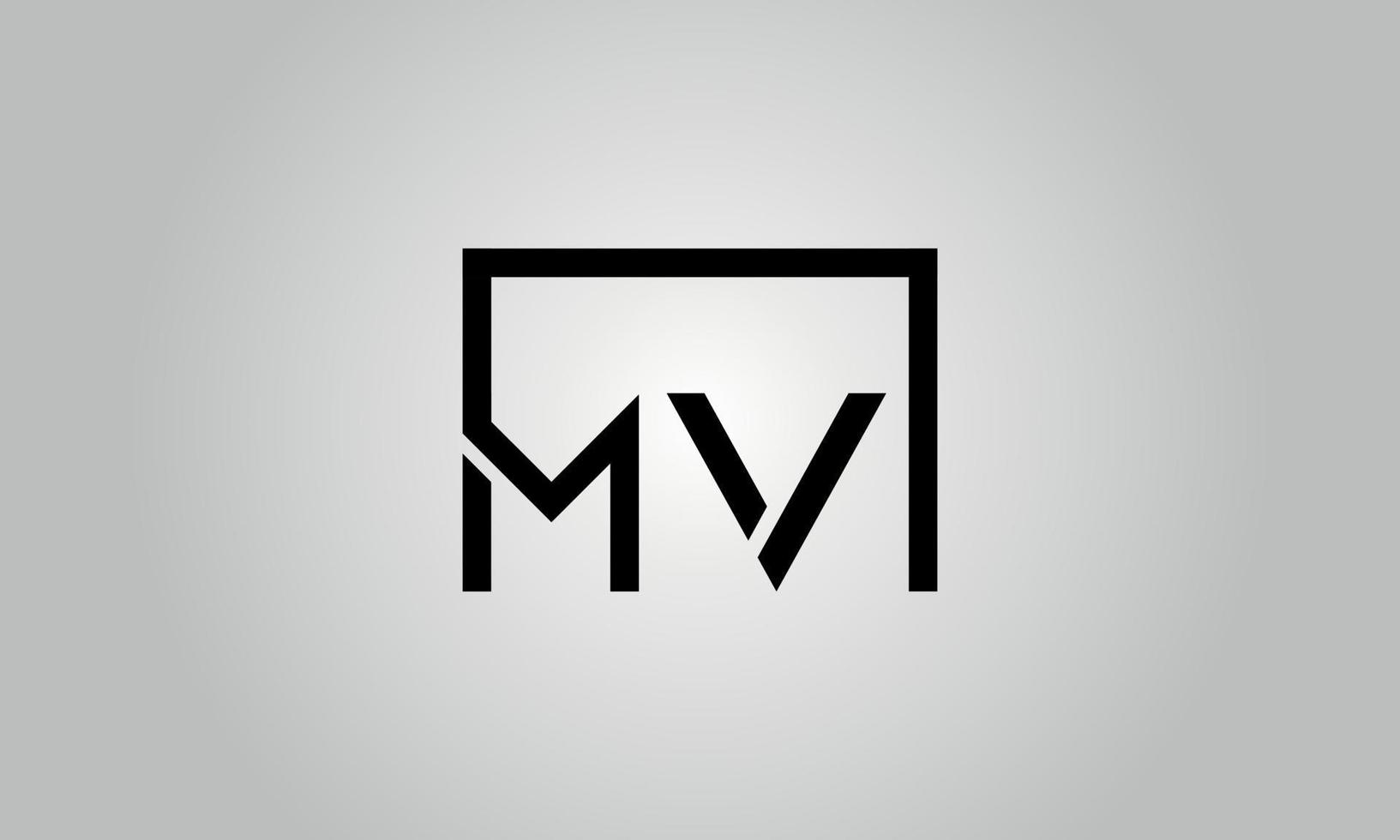 brev mv logotyp design. mv logotyp med fyrkant form i svart färger vektor fri vektor mall.