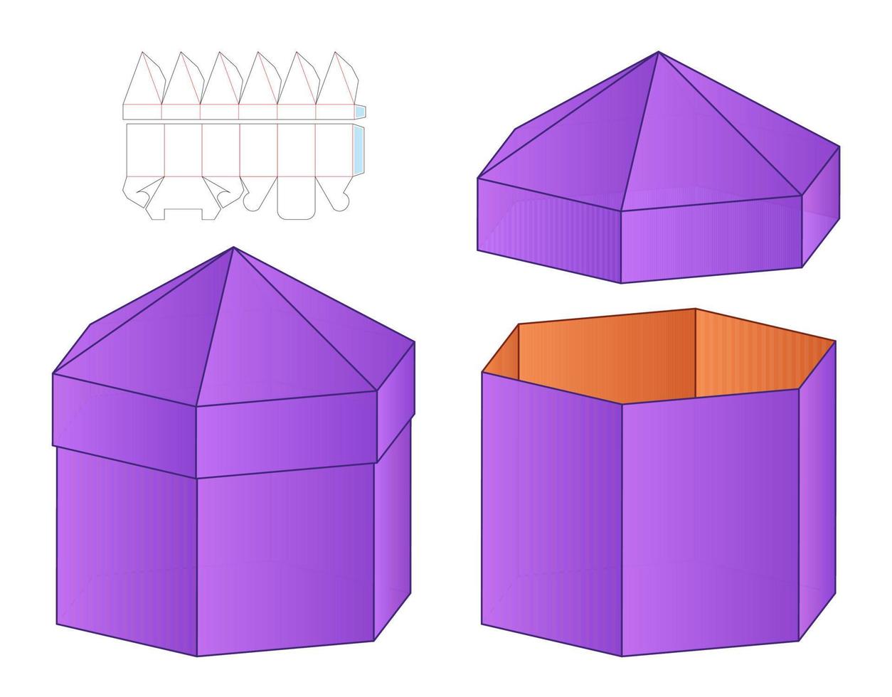 Box Verpackung gestanzte Vorlage Design. 3D-Modell vektor