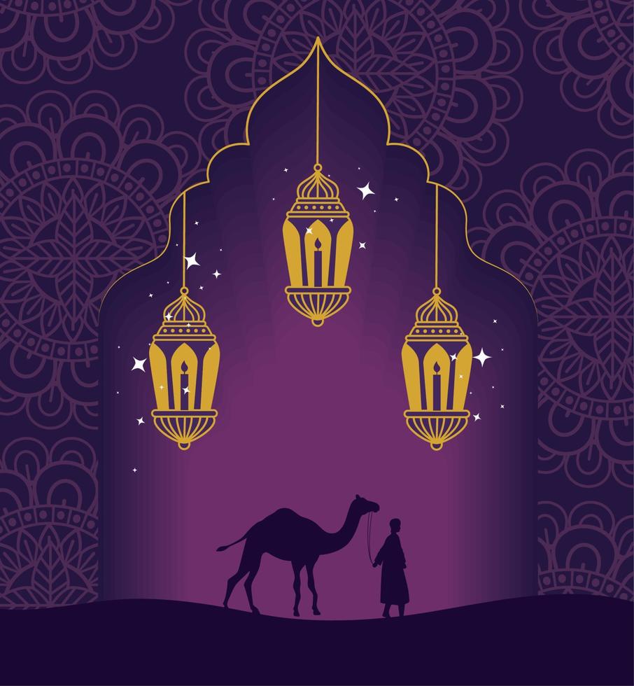 Eid Mubarak goldene Lampen vektor