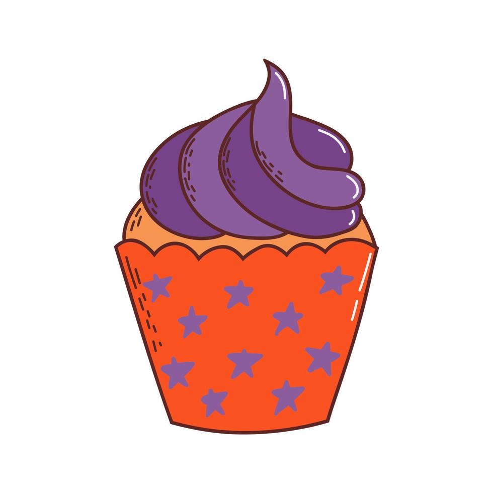 söt halloween cupcake. halloween element. lura eller behandla begrepp. vektor illustration i hand dragen stil