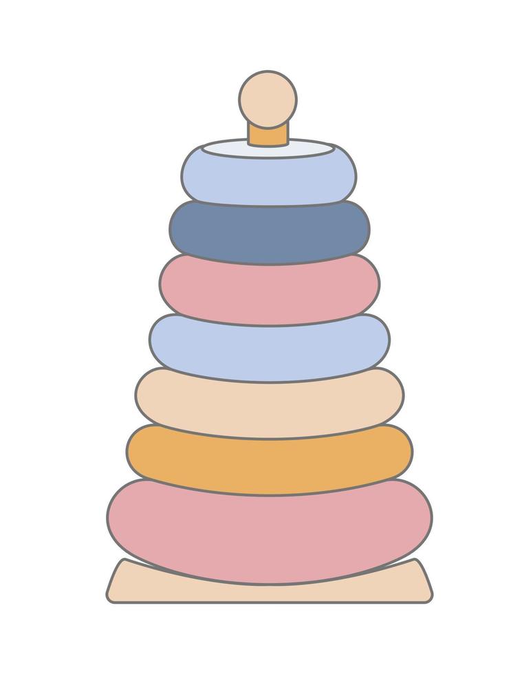 pyramid unge leksak med plast ringa. årgång illustration för bebis design i tecknad serie stil på vit bakgrund vektor