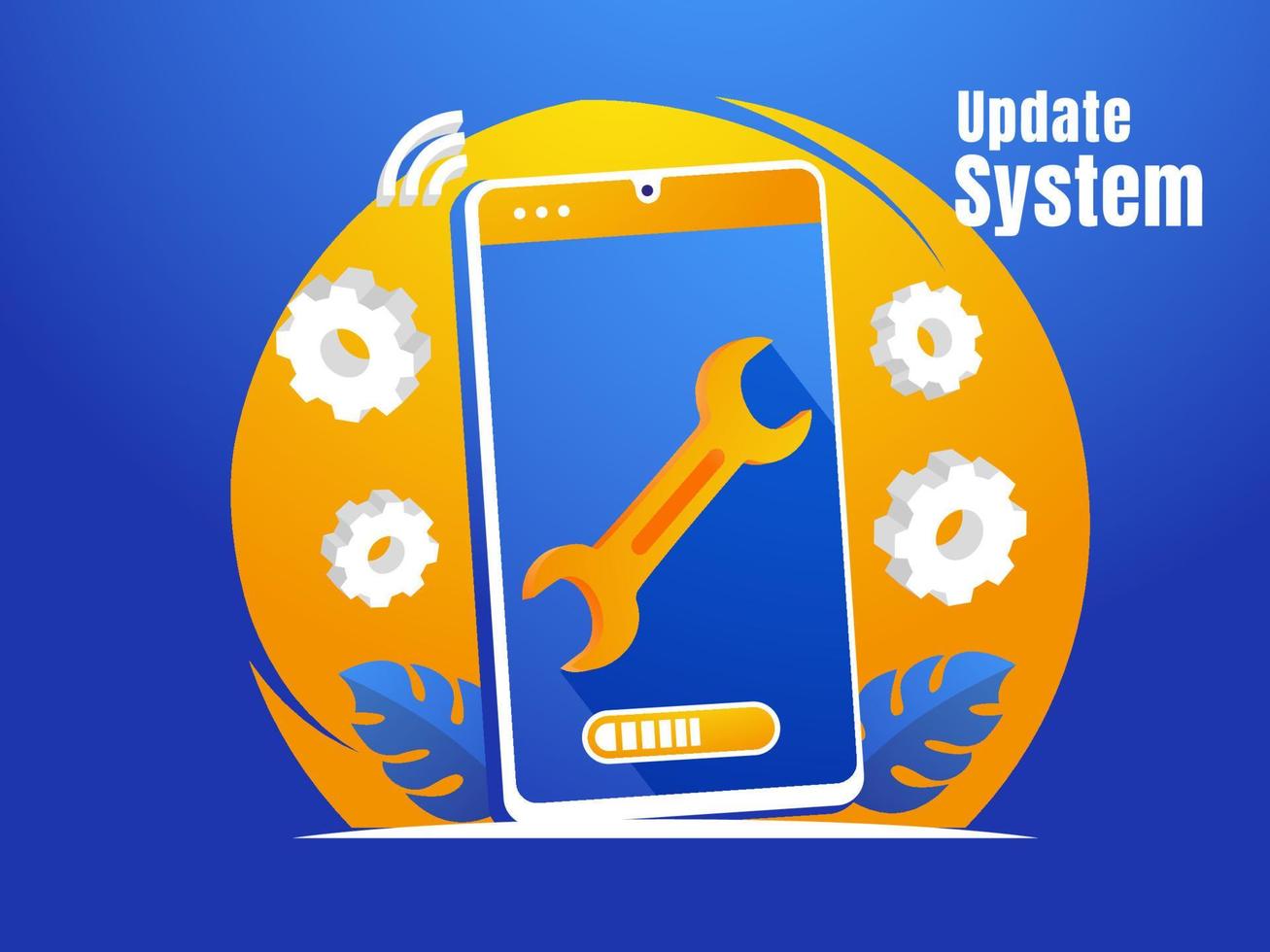 Aktualisieren Sie das Smartphone-System mit dem Schraubenschlüssel-Symbol vektor