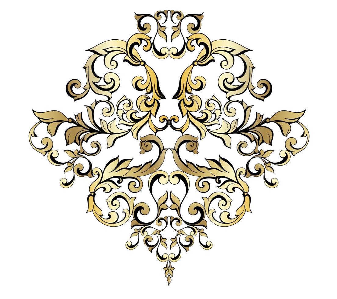 Vektor-Damast-Vintage-Barock-Scroll-Ornament-Strudel. heraldischer Schildwirbel des viktorianischen Monogramms. retro floral blatt muster grenze laub antike akanthus kalligraphie graviert tattoo.tile dekorelement vektor