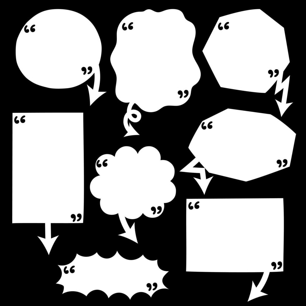samling uppsättning av tom Tal bubbla ballong med pil punkt och citat märken, text låda baner, tror, tala, prata, mall, platt, design, vektor illustration