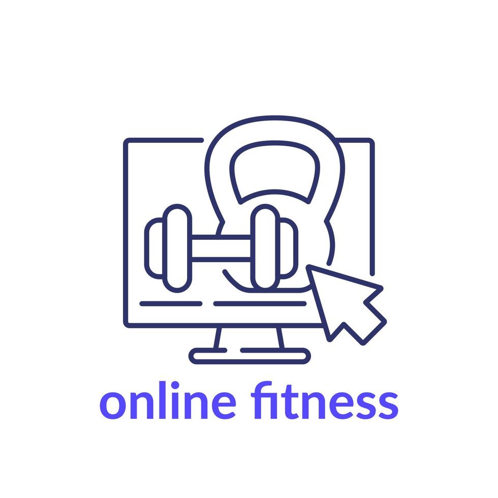 Online-Fitness-Liniensymbol auf weiß vektor