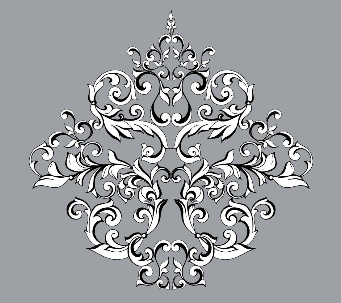 Vektor-Damast-Vintage-Barock-Scroll-Ornament-Strudel. heraldischer Schildwirbel des viktorianischen Monogramms. retro floral blatt muster grenze laub antike akanthus kalligraphie graviert tattoo.tile dekorelement vektor