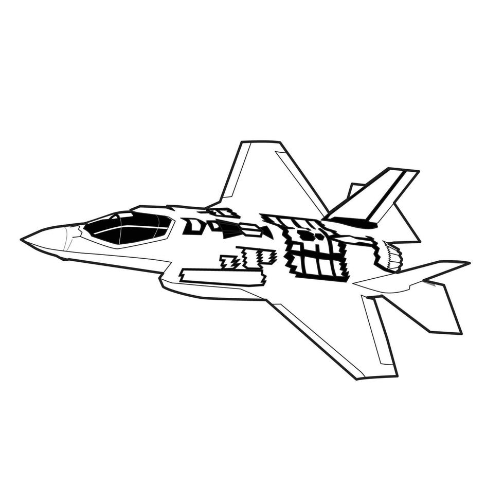 f35 smygande jet kämpe svart och vit vektor design