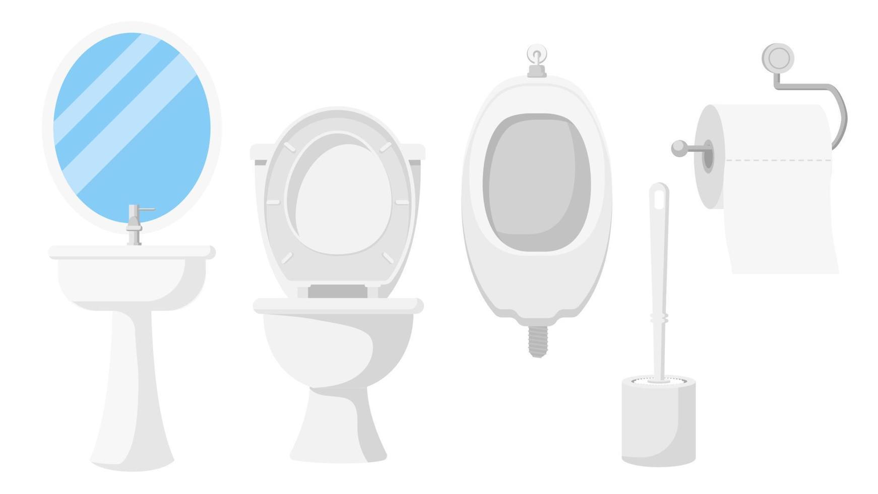 Sammlungssatz von Toilettenobjekt Spiegelgeweberolle Toilettenbürste Beckenständer Schüssel Urinal vektor