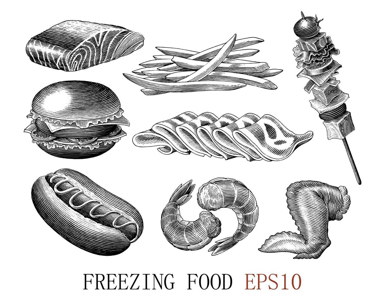 Einfrieren von Lebensmitteln Handzeichnung Vintage-Gravur-Stil vektor