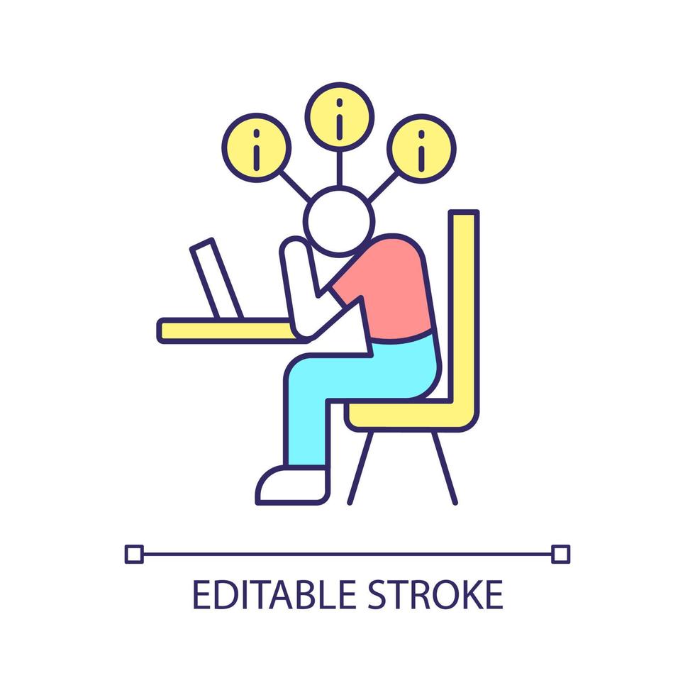 överbelastning studerande med information rgb Färg ikon. dataintensiva projekt. huvud full av tankar. isolerat vektor illustration. enkel fylld linje teckning. redigerbar stroke.