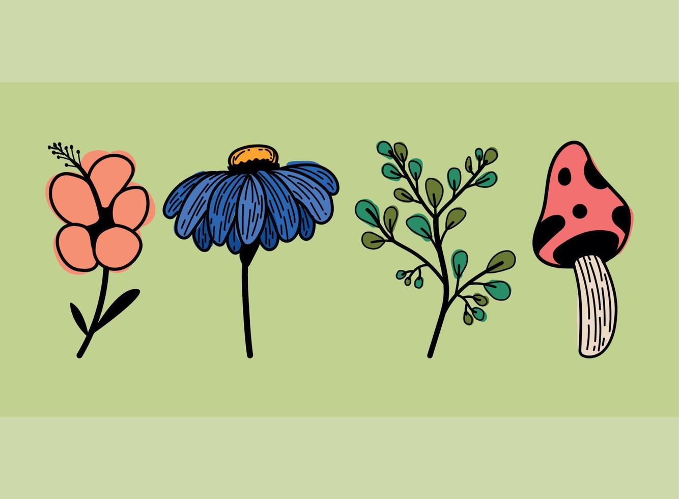 fyra blommor trädgård ikoner vektor