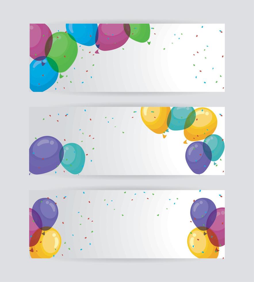 tre kort med ballonger helium vektor