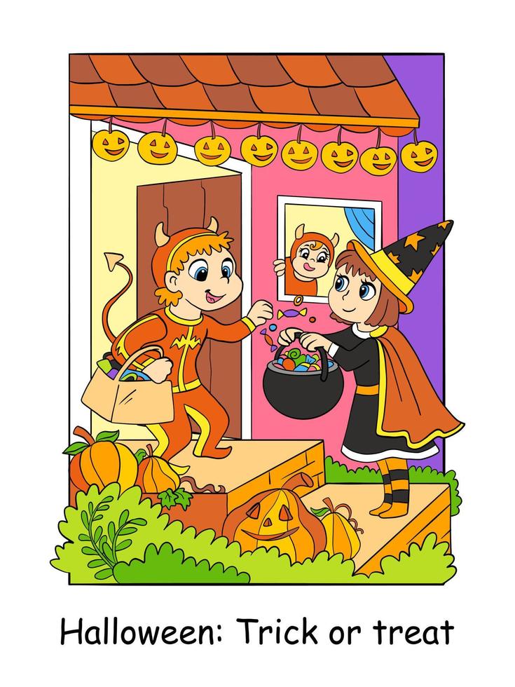 Halloween-Kinder tauschen bunte Illustration des Süßigkeitenvektors aus vektor