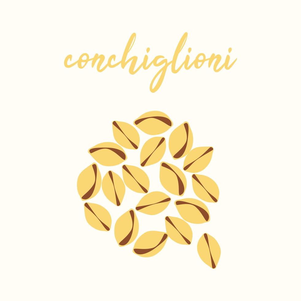 conchiglioni. Conchiglioni-Glas. Illustration italienischer Pasta für einen Druck oder eine Verpackung. vektor