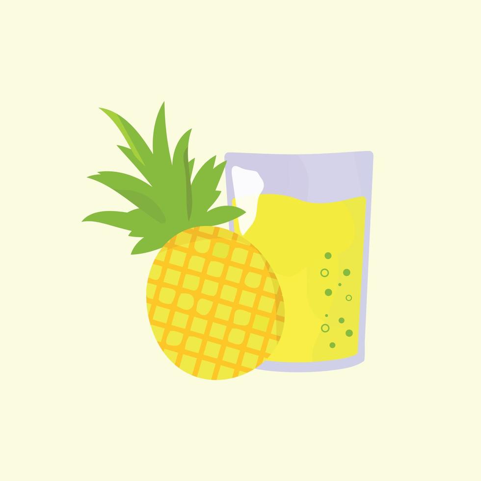 ananas juice. vektor illustration av en glas med ananas juice och en hela ananas närliggande. teckning för skriva ut eller artikel.