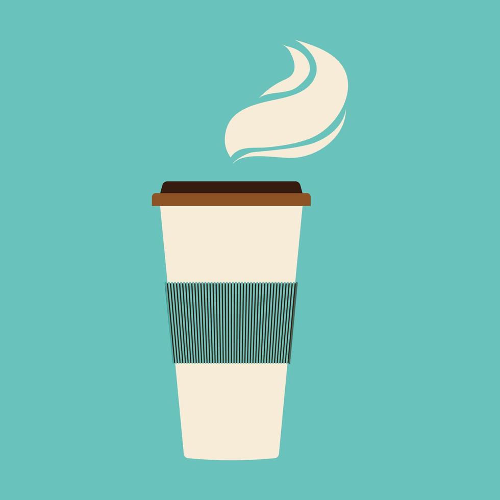 kaffe mugg. vektor illustration av vit kopp med kaffe och brun lock och ånga. platt stil varm dryck design för hemsida eller meny design.