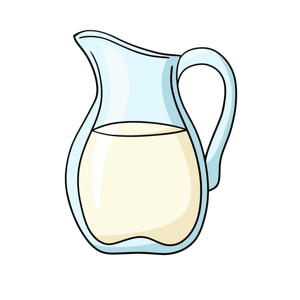 hoher Glaskrug mit Milch, Sahne, Vektorillustration im Cartoon-Stil auf weißem Hintergrund vektor