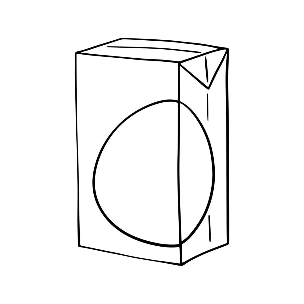 monochrome Illustration, rechteckige Verpackung von Milch, Kefir, Kopierraum, Vektor im Cartoon-Stil auf weißem Hintergrund