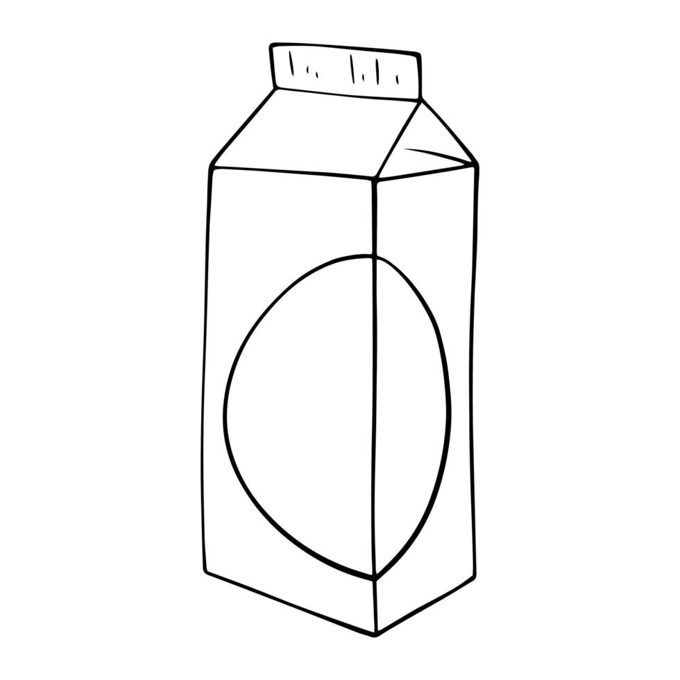 monochrome Illustration, hohe quadratische Verpackung von Milch, Kefir, Kopierraum, Vektor im Cartoon-Stil auf weißem Hintergrund